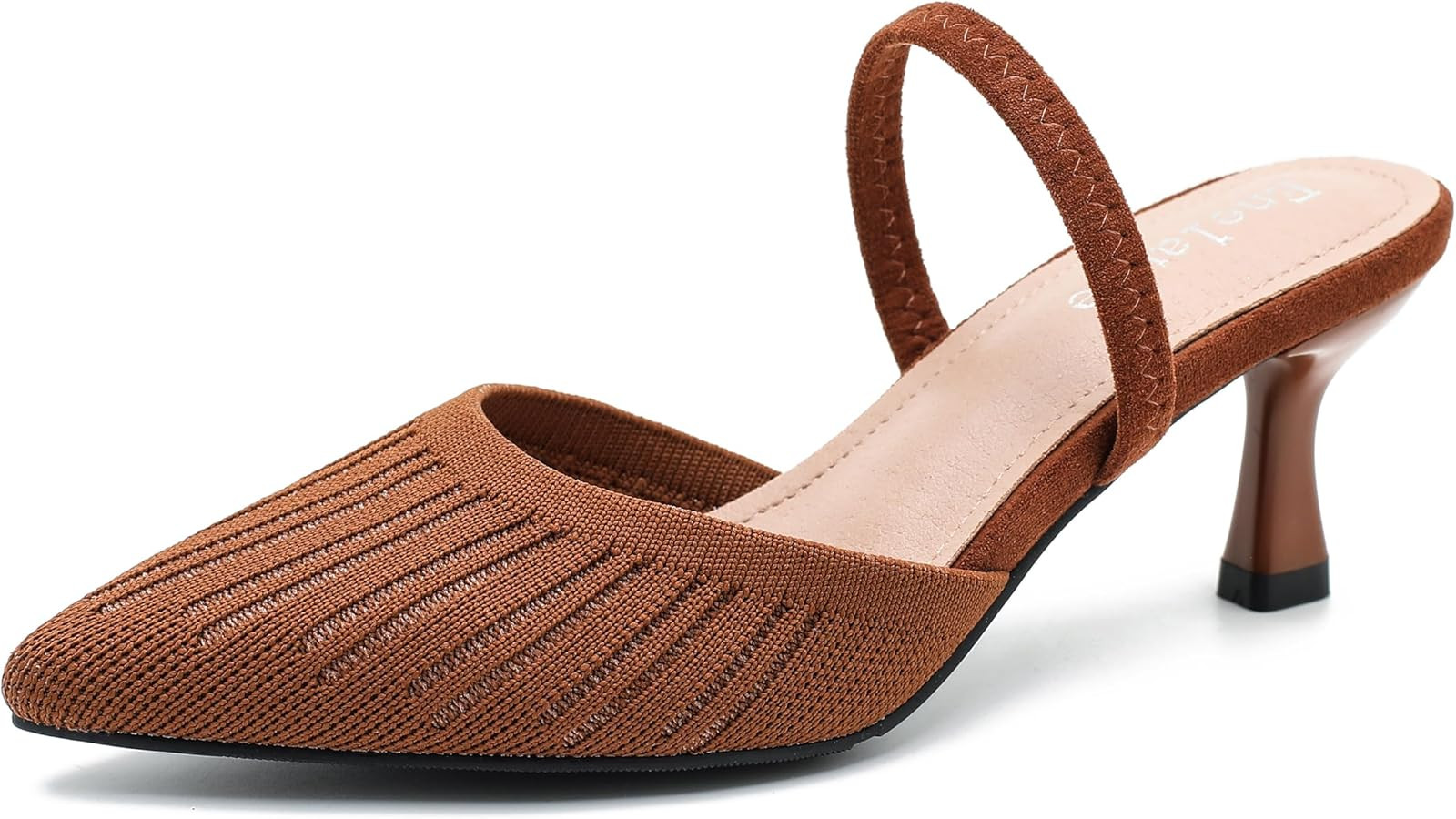 Enelauge Women's Pointed Toe Low Kitten Heels Sandals Knit Fabric Pumps Elastic Ankle Strap Close... | Amazon (US)