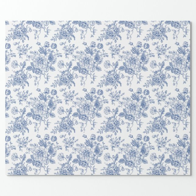 Vintage Blue Rose Floral Pattern Wrapping Paper | Zazzle