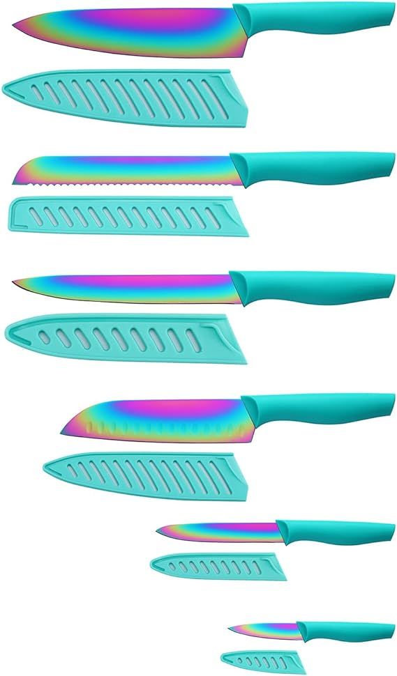 Marco Almond Kitchen Knife Set, KYA37 12-Piece Rainbow Titanium Stainless Steel Boxed Knives Set ... | Amazon (US)
