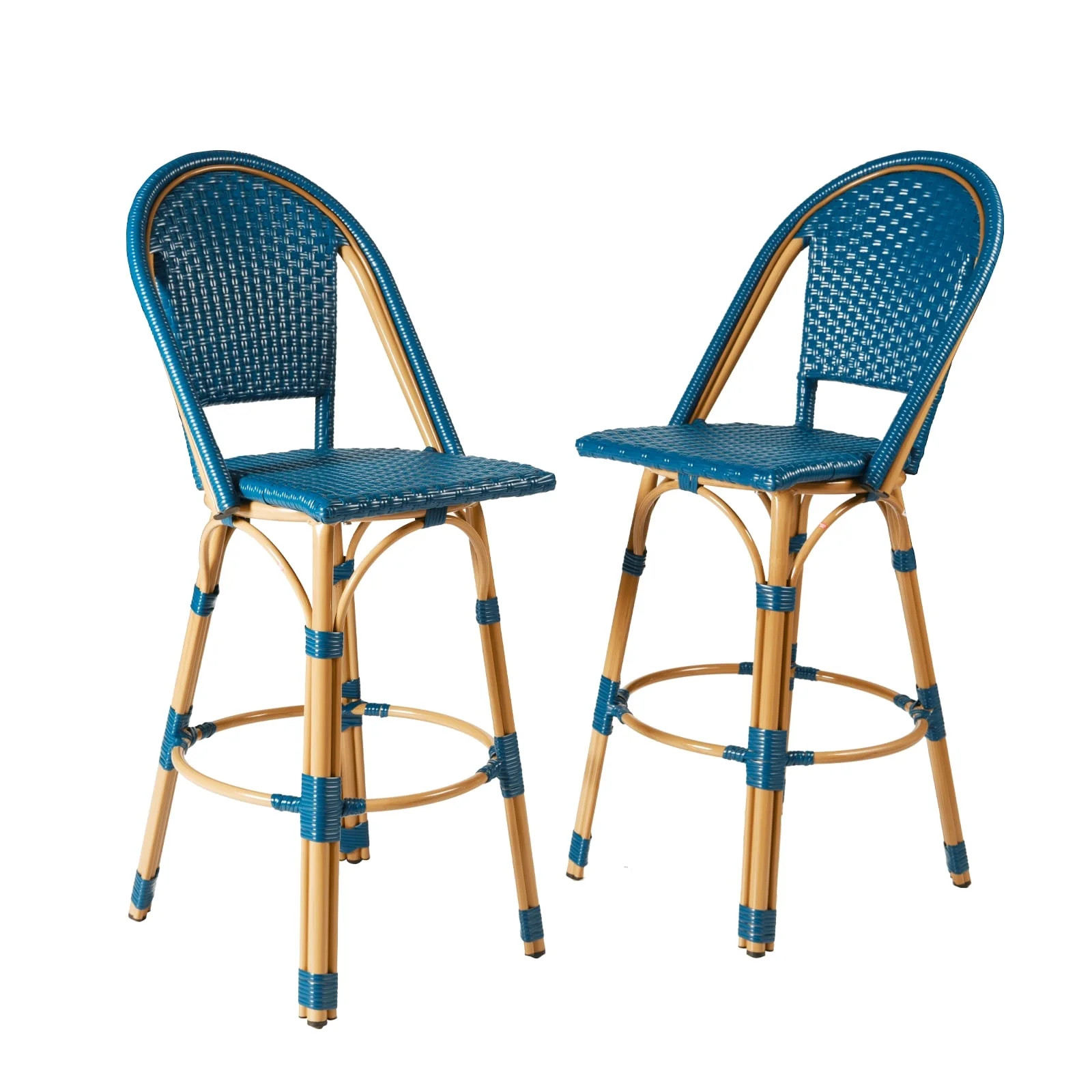 YOEEMZ 30-Inch French Rattan Bar Stools with Back, High Top Outdoor Patio Bar Stools Set of 2, Al... | Walmart (US)