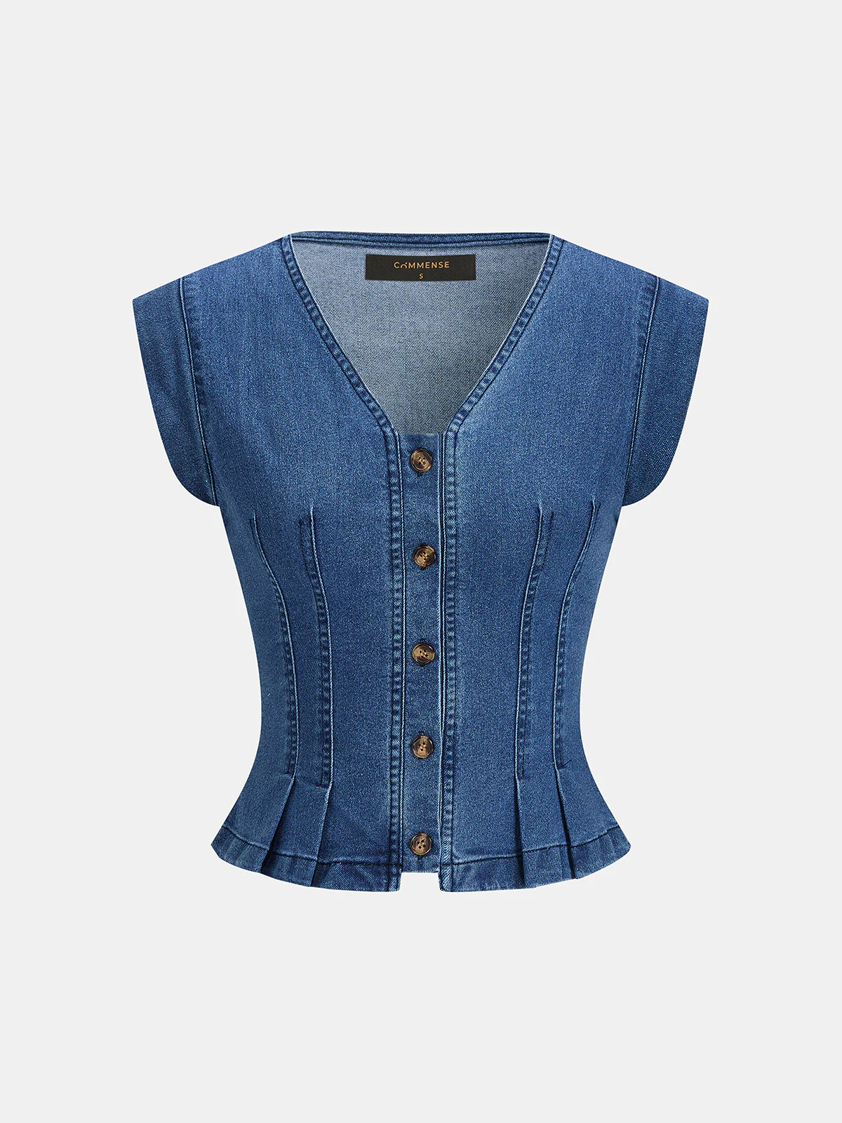 Button Front V Neck Denim Top | Commense