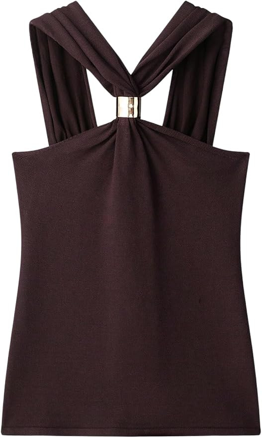 Milumia Women's Halter Neck Tank Top Metal Decor Sleeveless Open Back Summer Going Out Tops | Amazon (US)