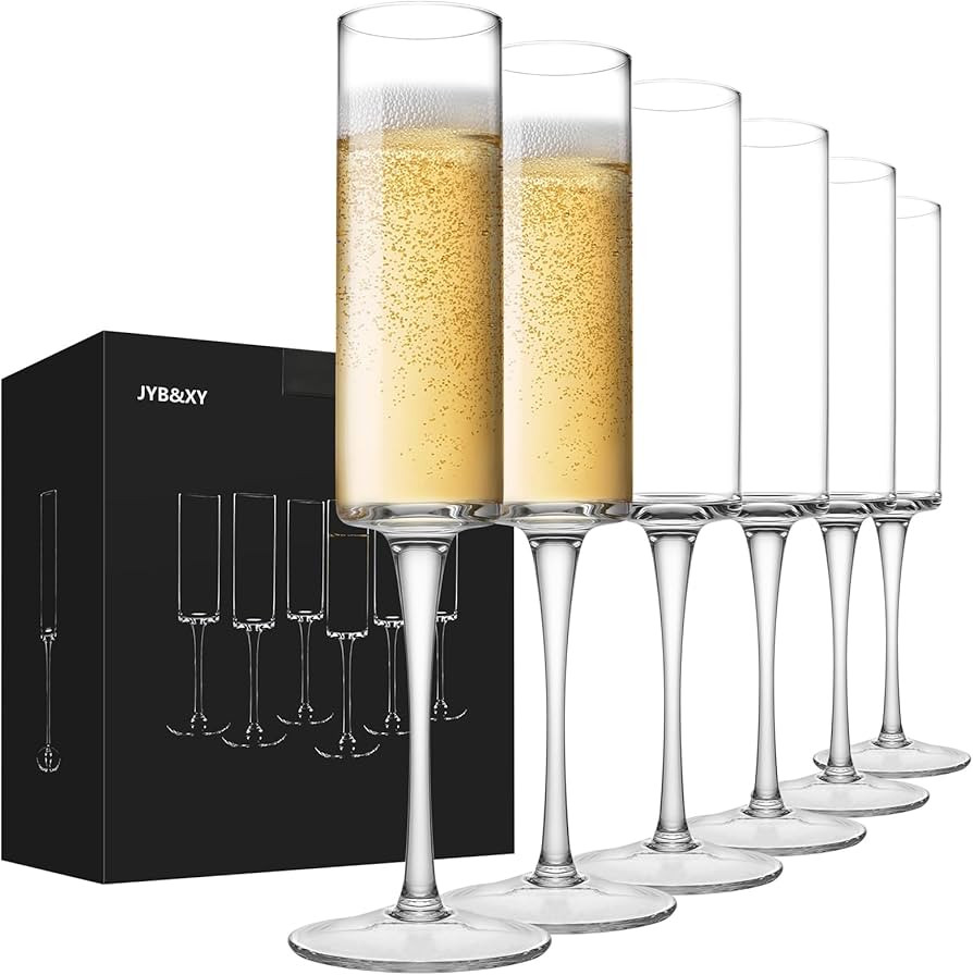 JYB&XY Champagne Flutes Set of 6 Hand Blown Elegant Champagne Glasses With Long Stem Elegant Spar... | Amazon (US)