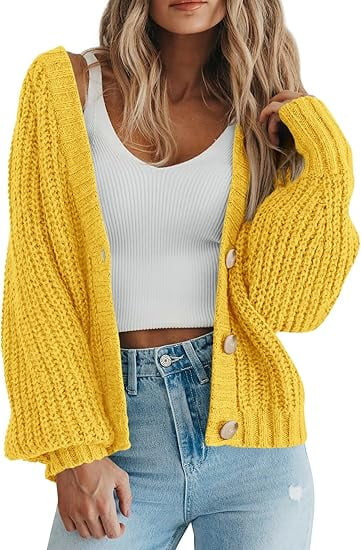 PRETTYGARDEN Women's Chunky Knit Open Front Sweater Long Sleeve Button Loose Short Cardigan Outer... | Walmart (US)