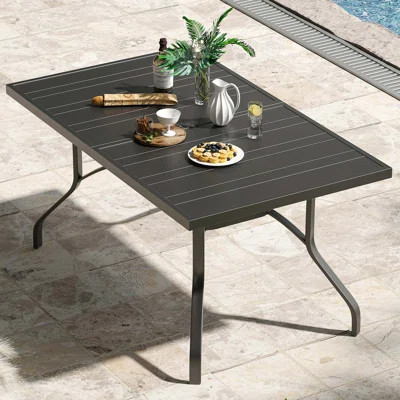 Outdoor Dining Table 60"x35", Rectangle Patio Dining Table with 1.57" Umbrella Hole, Outdoor Metal Furniture for Patio, Graden, Backyard and Poolside | Wayfair North America