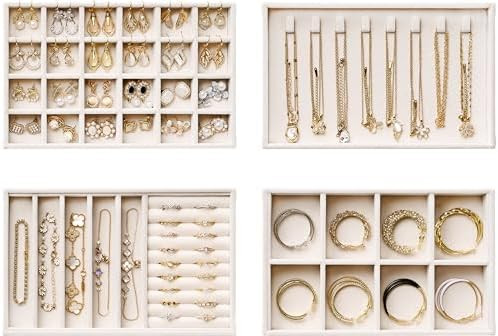 Velvet Jewelry Drawer Organizer Trays – Beige Stackable Jewelry Storage Inserts Set, 4-Layer Je... | Amazon (US)