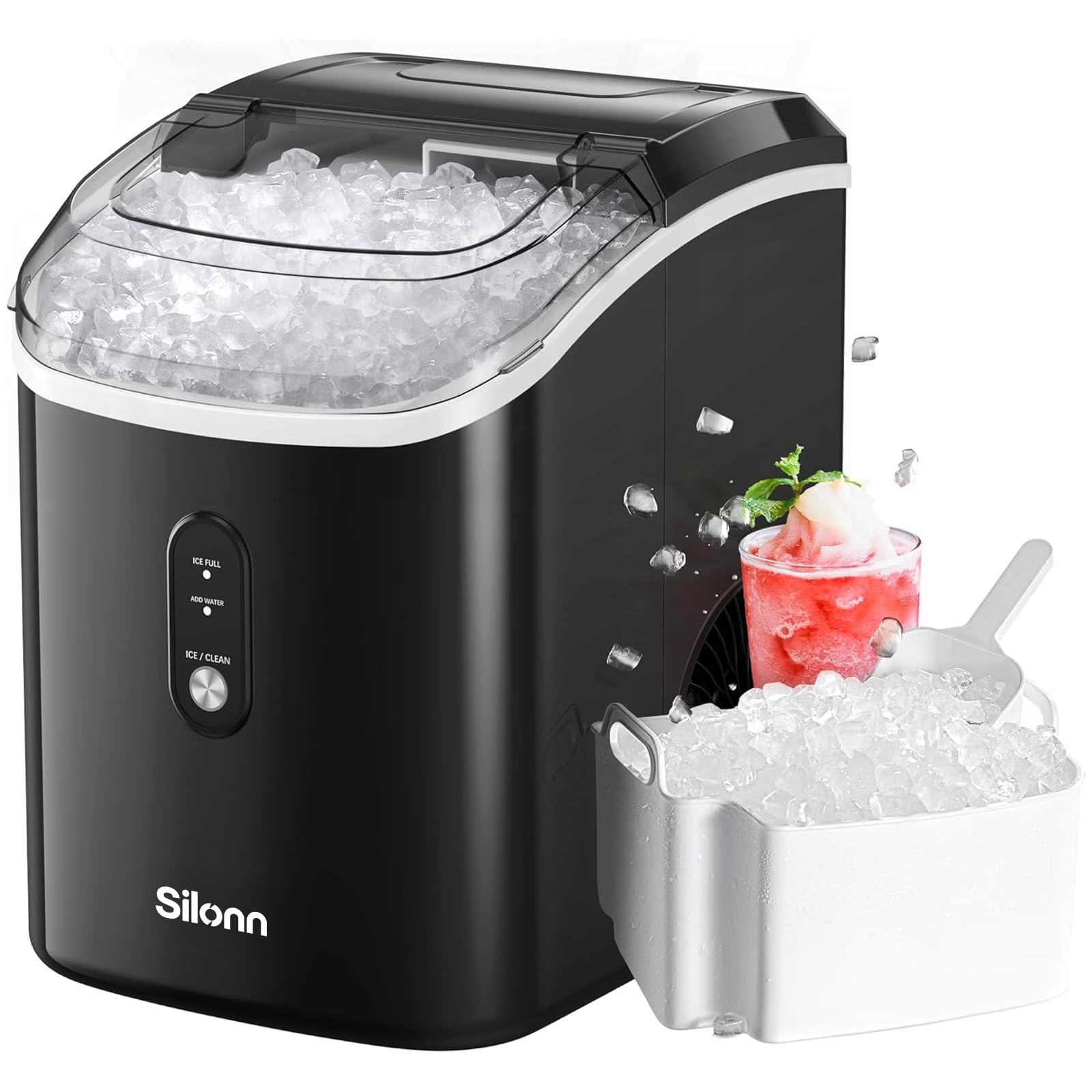 Nugget Ice Maker Countertop, Silonn Chewable Pellet Ice Machine with Self-Cleanin Function, 33lbs... | Amazon (US)