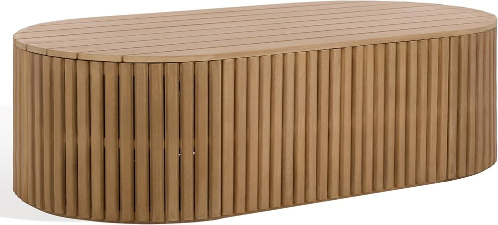SAFAVIEH Couture Outdoor Patio Furniture Collection - Arielle Solid Wood Oval Coffee Table, Fully... | Amazon (US)