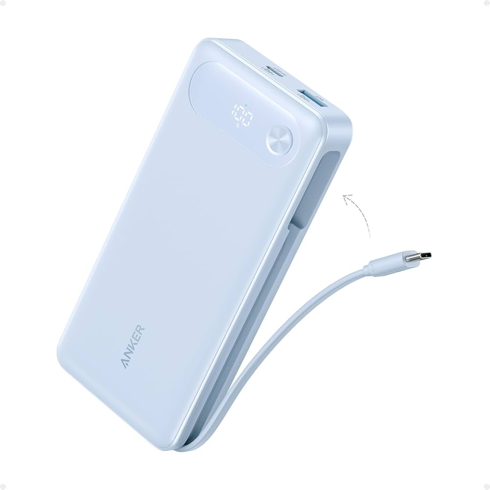 Anker Power Bank, 20,000mAh Travel Essential Portable Charger with Built-in USB-C Cable, 3-Port 8... | Amazon (US)