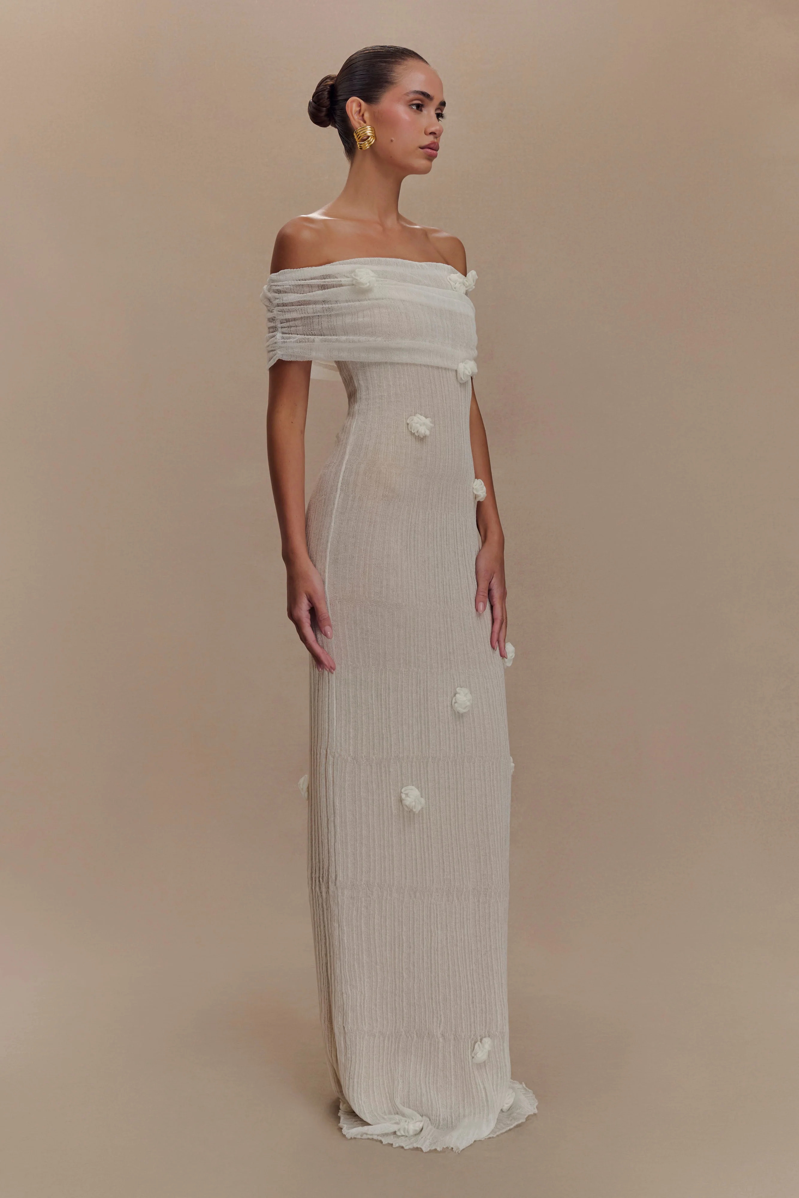 Brynn Orchid Knit Maxi Dress - Ivory | MESHKI US