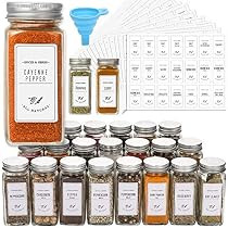 24 Pcs Glass Spice Jars with White Printed Spice Labels - 4oz Empty Square Spice Bottles - Shaker Li | Amazon (US)