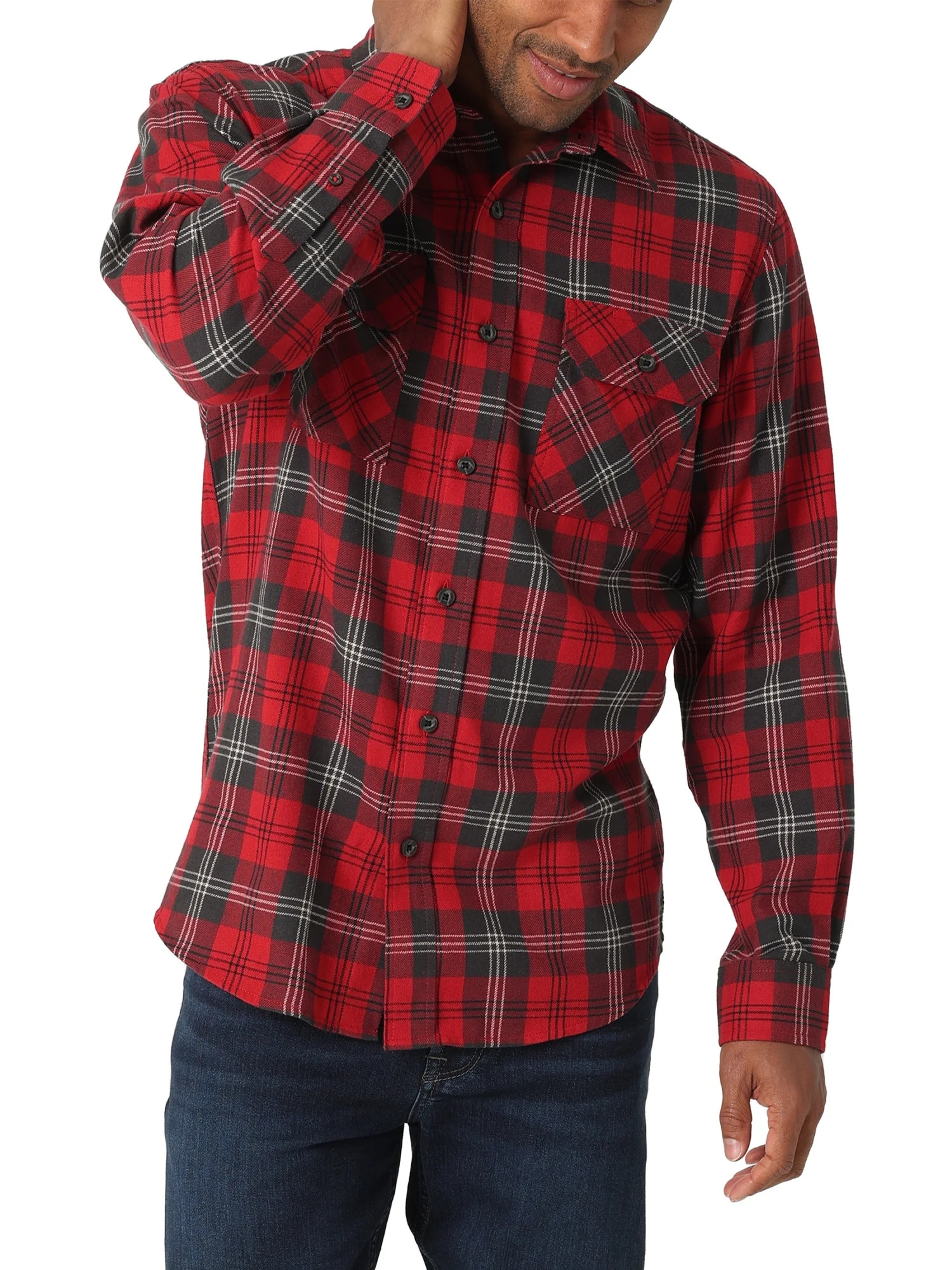 Wrangler® Men's Long Sleeve Brushed Flannel Shirt - Walmart.com | Walmart (US)