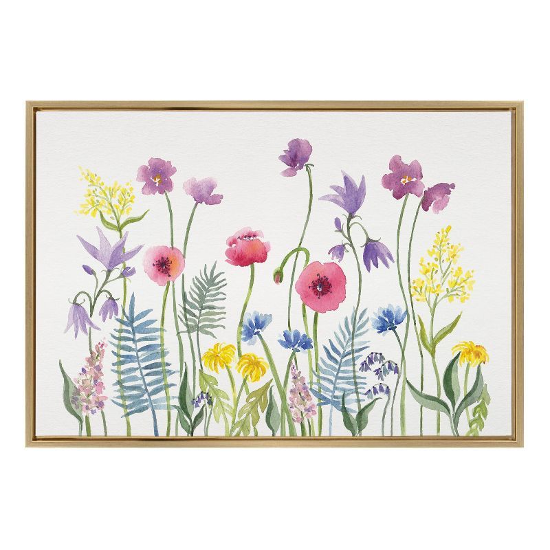 23" x 33" Sylvie Wildflorals by Patricia Shaw Framed Wall Canvas Gold - Kate & Laurel All Things ... | Target