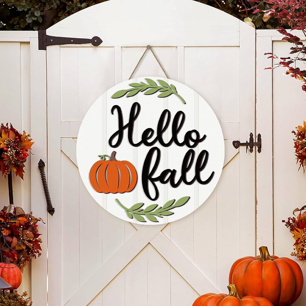 Hello Fall Decorations for Home - Fall Sign Pumpkin Decor Rustic Wall Door Decor for Indoor Outdo... | Amazon (US)