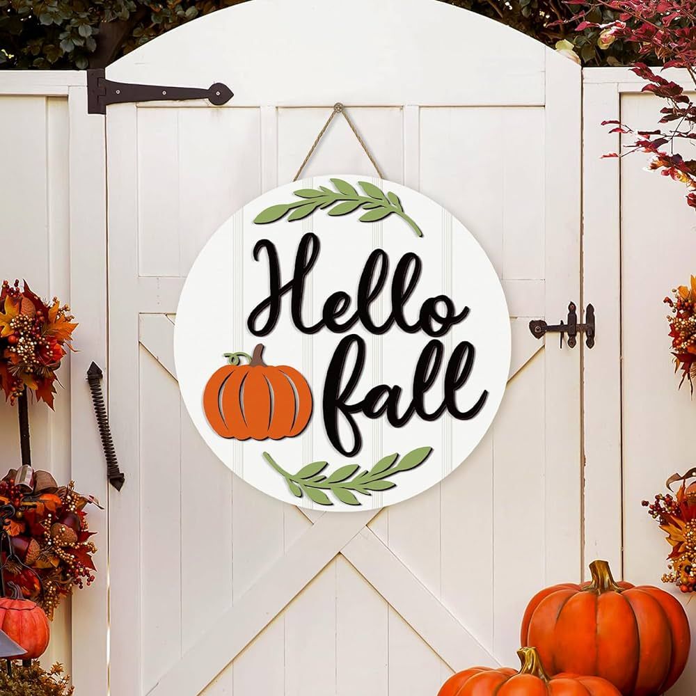 Hello Fall Decorations for Home - Fall Sign Pumpkin Decor Rustic Wall Door Decor for Indoor Outdo... | Amazon (US)