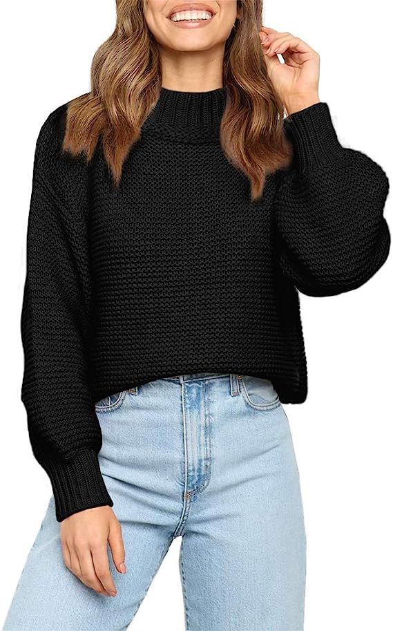 Coololi Women Mock Neck Oversized Sweaters Balloon Long Sleeve Casual Chunky Knit Pullover Jumper... | Amazon (US)