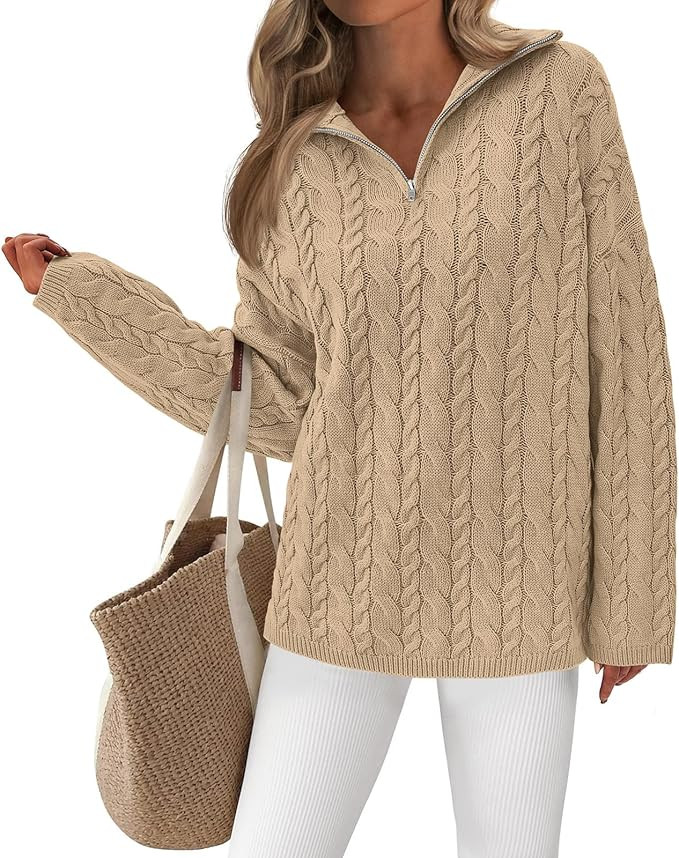 PRETTYGARDEN Womens Fall Sweaters 2025 Long Sleeve Quarter Zip Pullover Sweater Casual Loose V Ne... | Amazon (US)