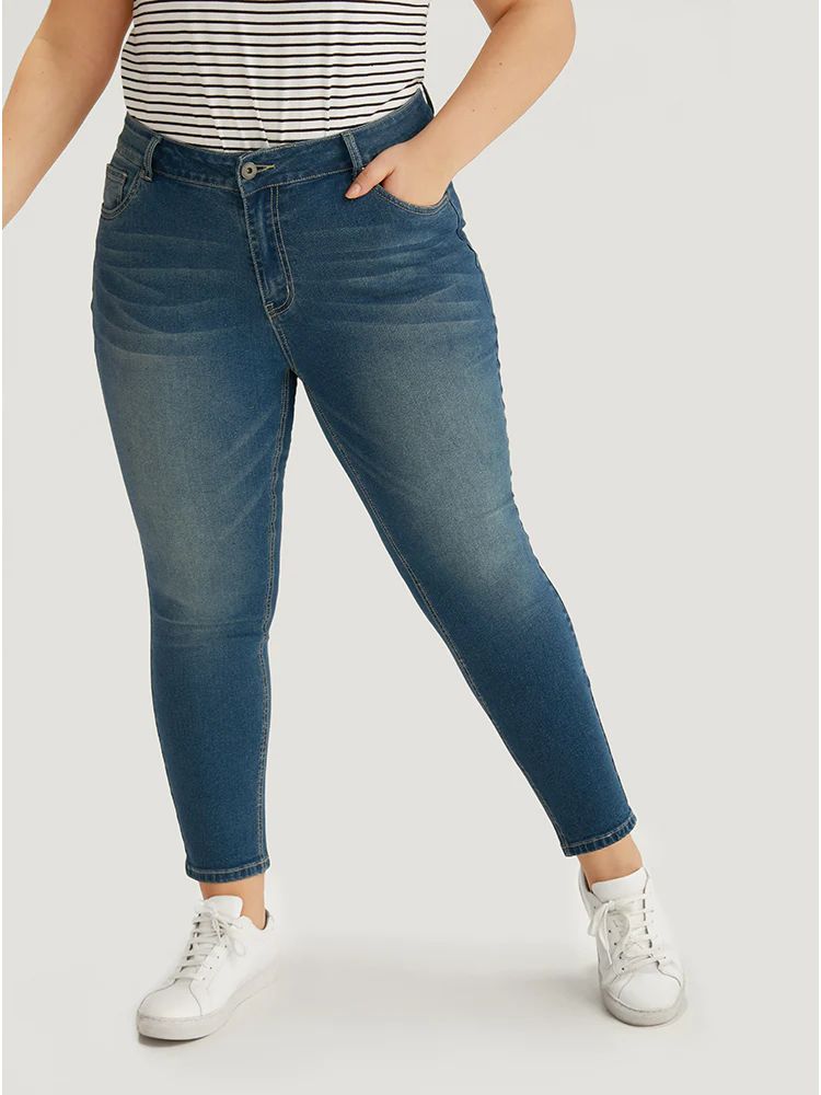 Zipper Fly Skinny Medium Wash Jeans | Bloomchic