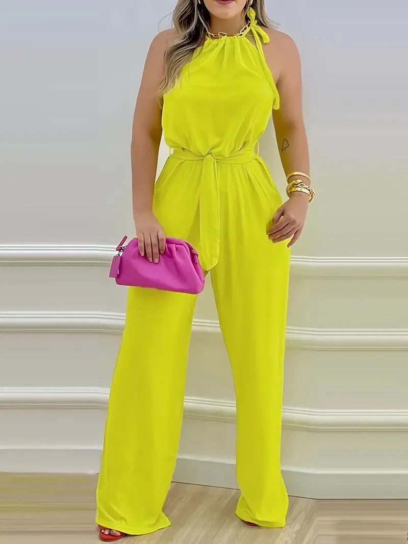 Lace Wide Leg Jumpsuit Casual Sleeveless Jumpsuit Spring - Temu | Temu Affiliate Program