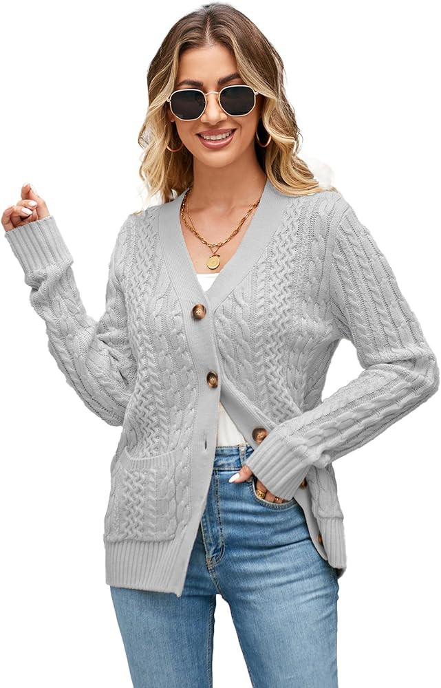 Womens Cardigan Sweaters Cable Knit Sweater 2025 Fall Winter Chunky Open Front Button Down Coats ... | Amazon (US)