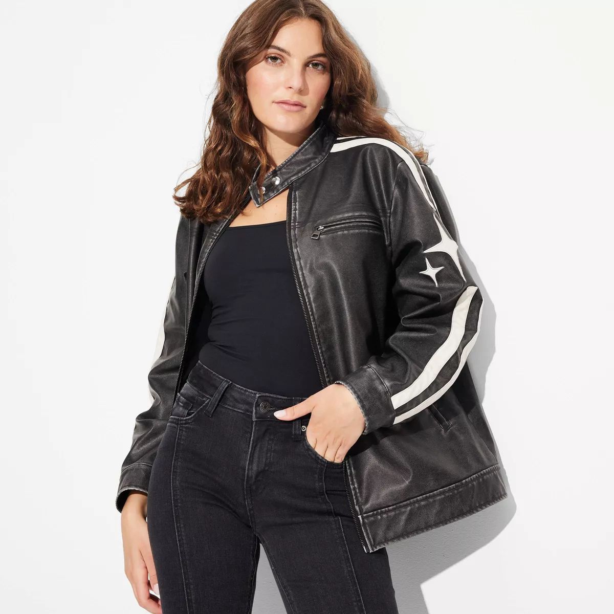 Women's Faux Leather Oversized Racing Jacket - Wild Fable™ Black | Target