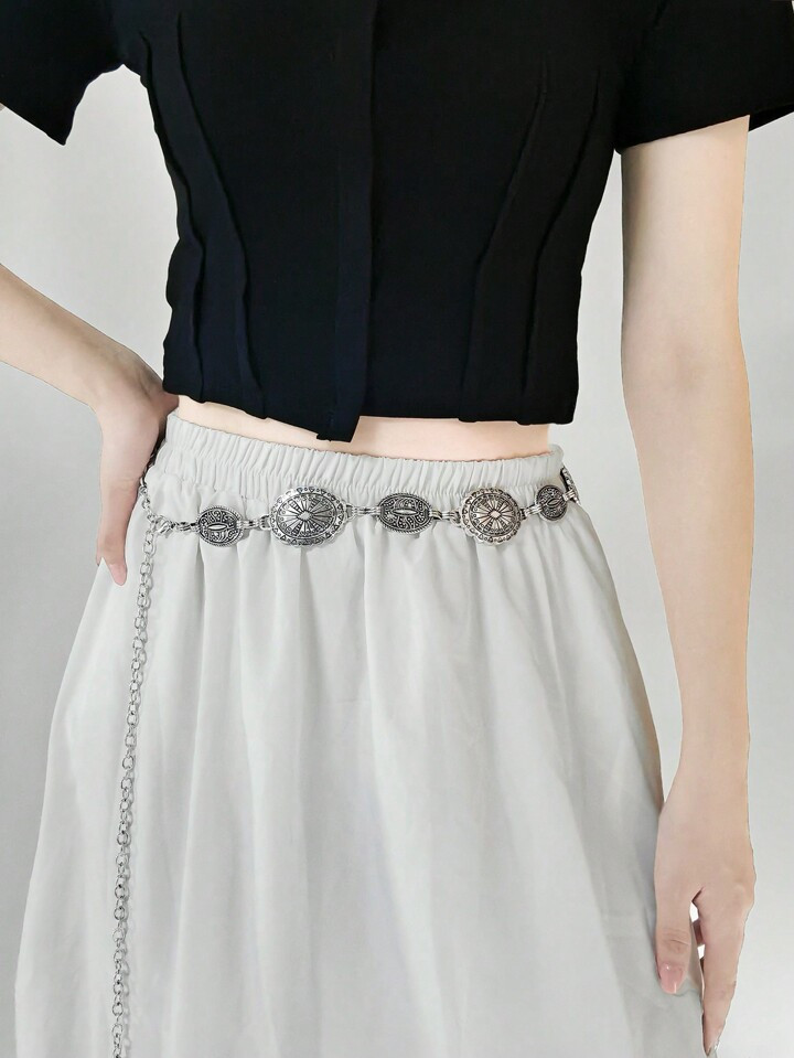 1pc New Arrival Ellipse & Ring Design Metallic Waist Chain With Vintage & Retro Style Boho | SHEIN