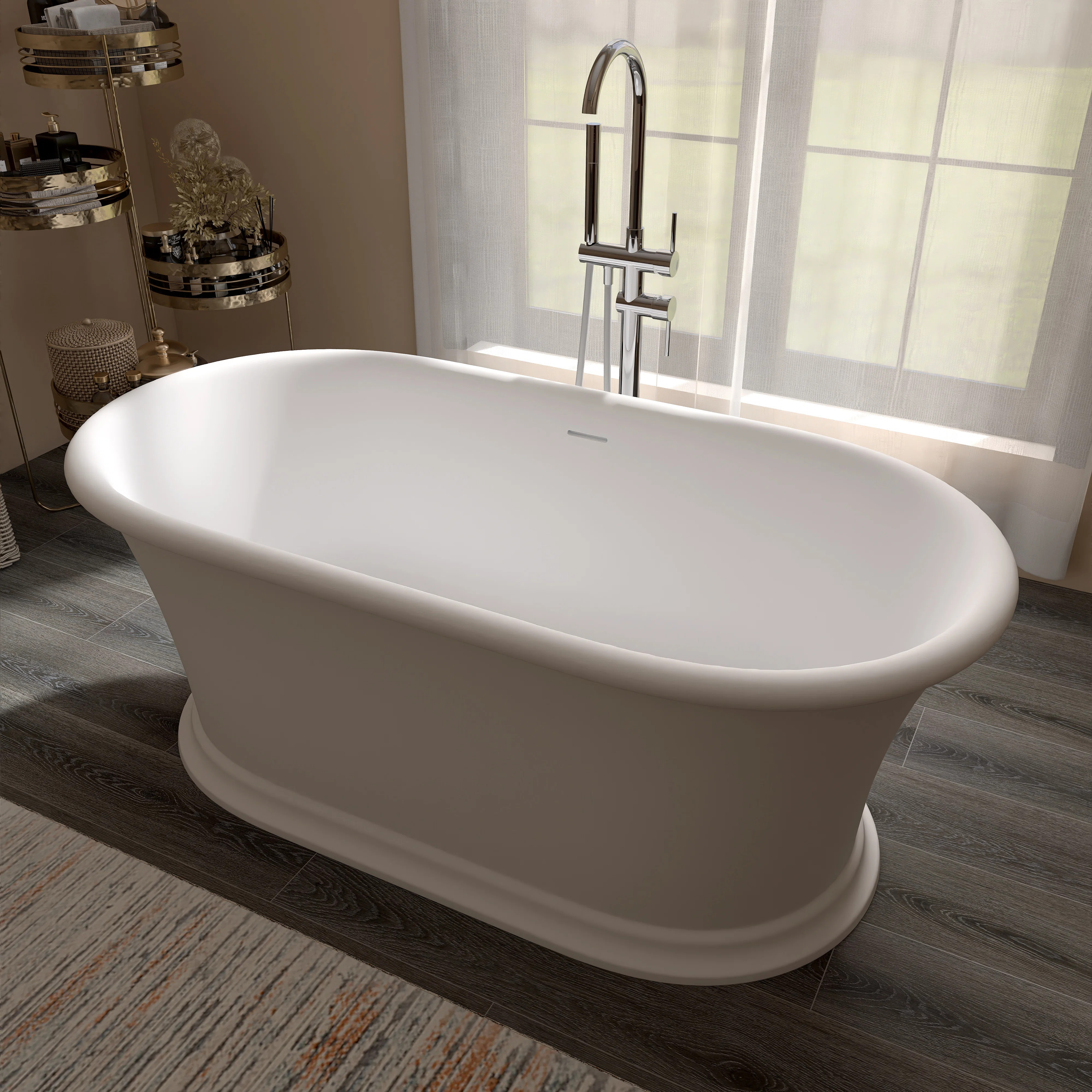 60" X 30" Classic American Style Solid Surface Freestanding Bathtubs Resin Stone Soaking Tubs Wit... | Wayfair North America