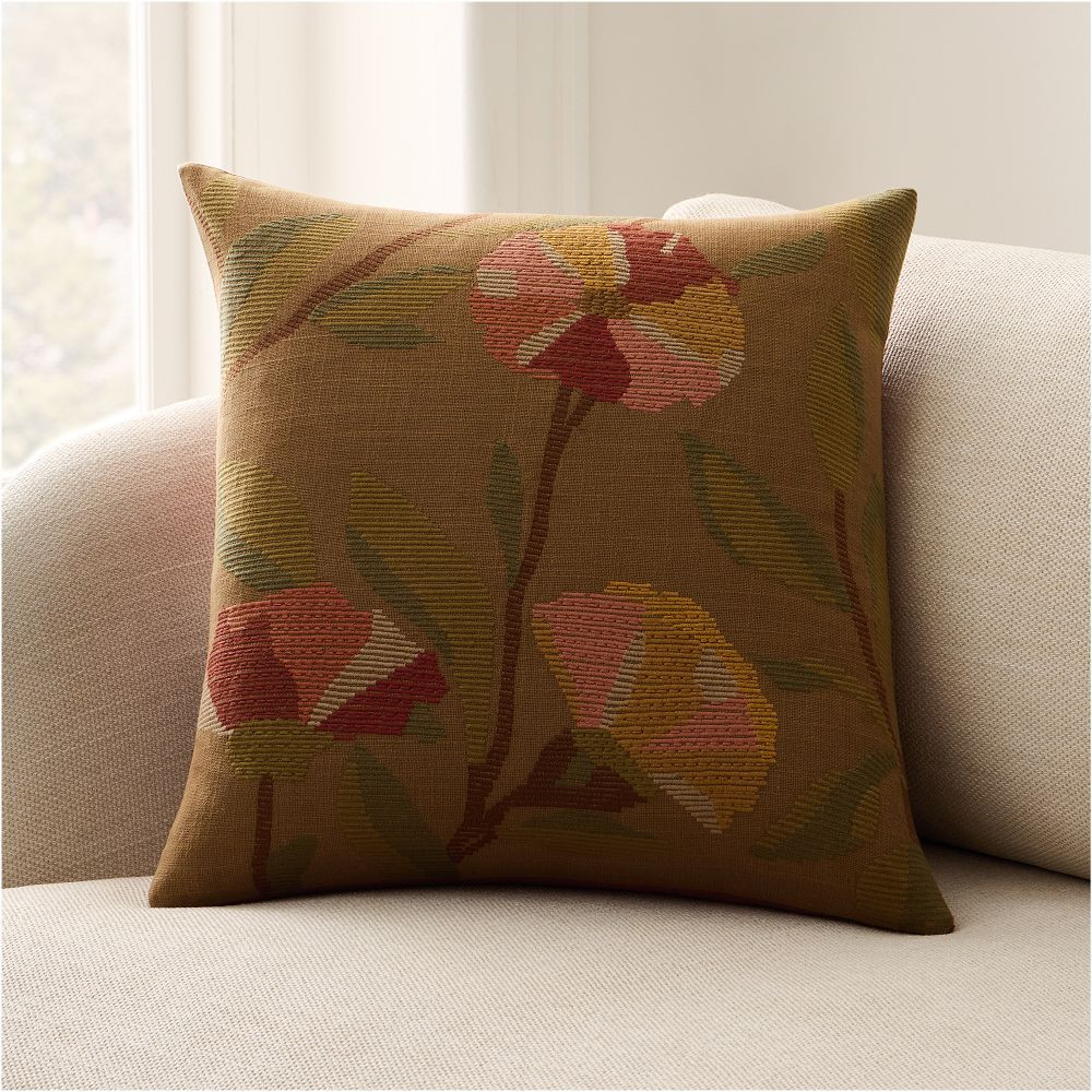 Embroidered Ribbed Floral Pillow Cover | West Elm (US)