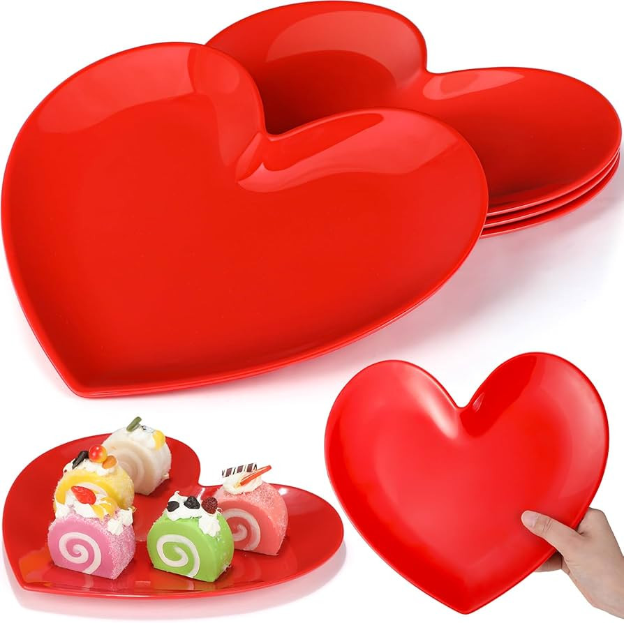 Nuogo 4 Pcs 11 Heart Shaped Melamine Plates Large Valentine's Plates Unbreakable Heart Dessert Di... | Amazon (US)