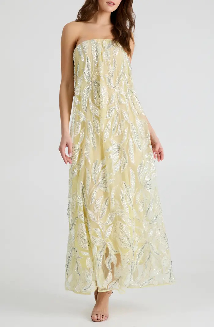 Margot Bead & Appliqué Strapless Mesh Gown | Nordstrom