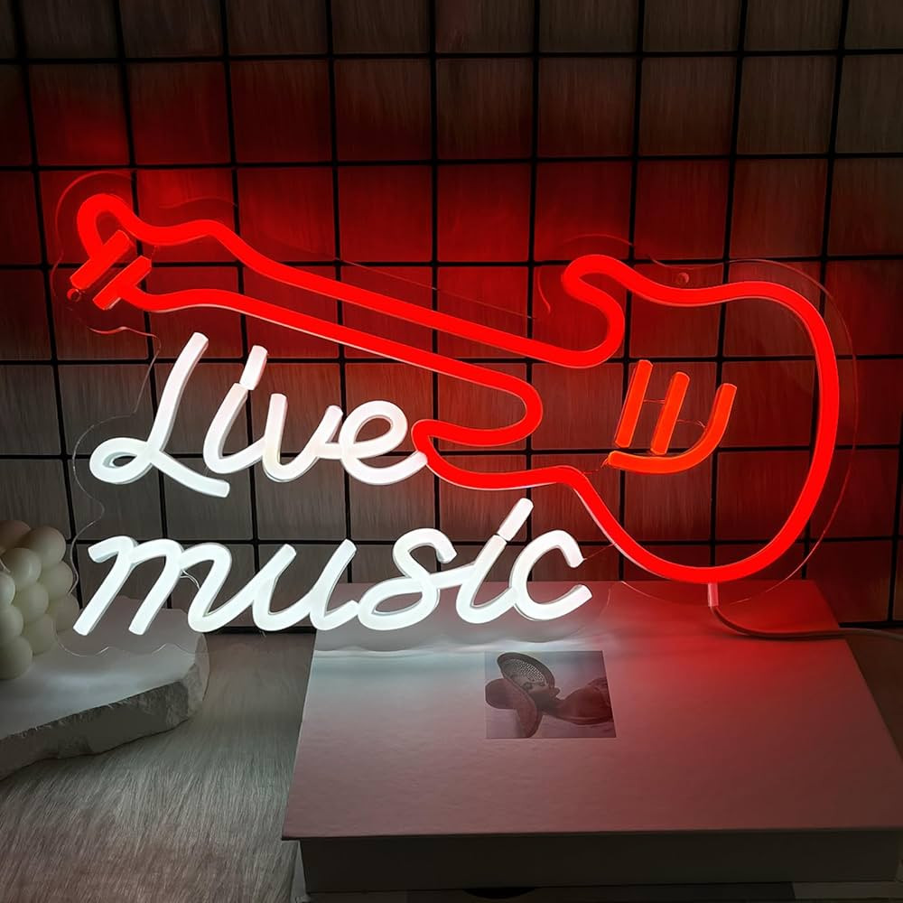 Guitar Neon Sign, Live Music Neon Light Sign, Led Neon Light for Wall Decoration, Guitar Shape Ne... | Amazon (US)