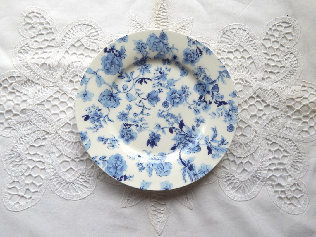 Blue and White Side Plate Salad Dessert Plate Fine Porcelain Heritage Vintage Roses and Flowers. ... | Etsy (US)