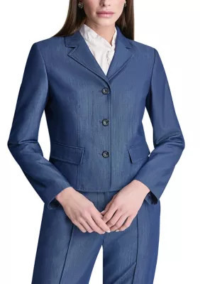 DKNY Women's Notch Collar 3 Button Denim Blazer, Navy Blue, 12 | Belk