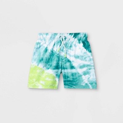 Toddler Boys' Tie-Dye Swim Trunks - Cat & Jack™ Lime Green/Blue | Target