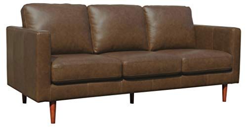 Amazon Brand – Rivet Revolve Modern Leather Sofa Couch, 80"W, Chestnut | Amazon (US)