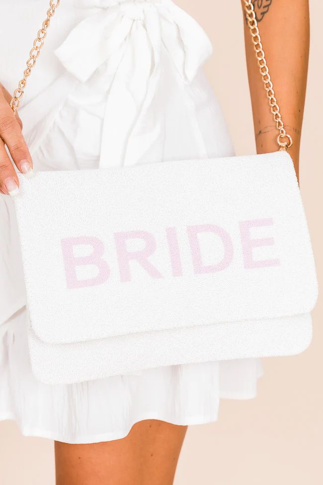 Lovely Start White Beaded Bride Clutch | Pink Lily