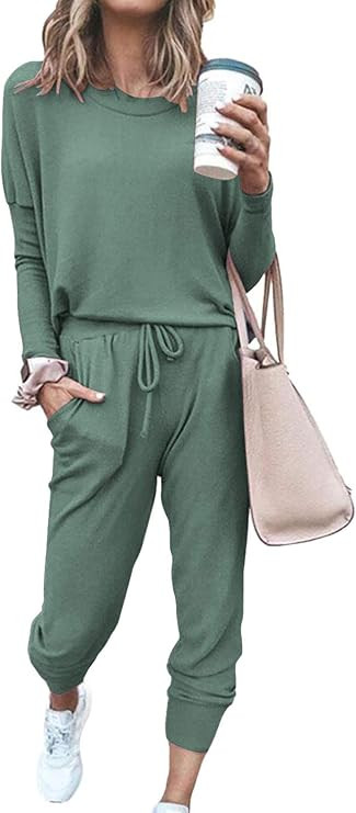 PRETTYGARDEN Travel Outfit Women 2 Piece Lounge Sets | Long Sleeve Shirts, Jogger Pants Pockets, ... | Amazon (US)