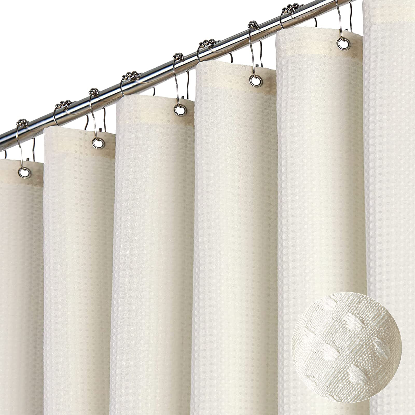 Dynamene Ivory Fabric Shower Curtain - Waffle Textured Heavy Duty Cloth Curtains for Bathroom, 25... | Amazon (US)