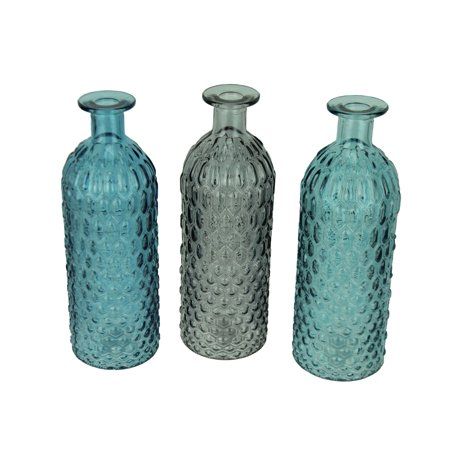 Blue Green and Grey Decorative Textured Glass Bottles Set of 3 | Walmart (US)