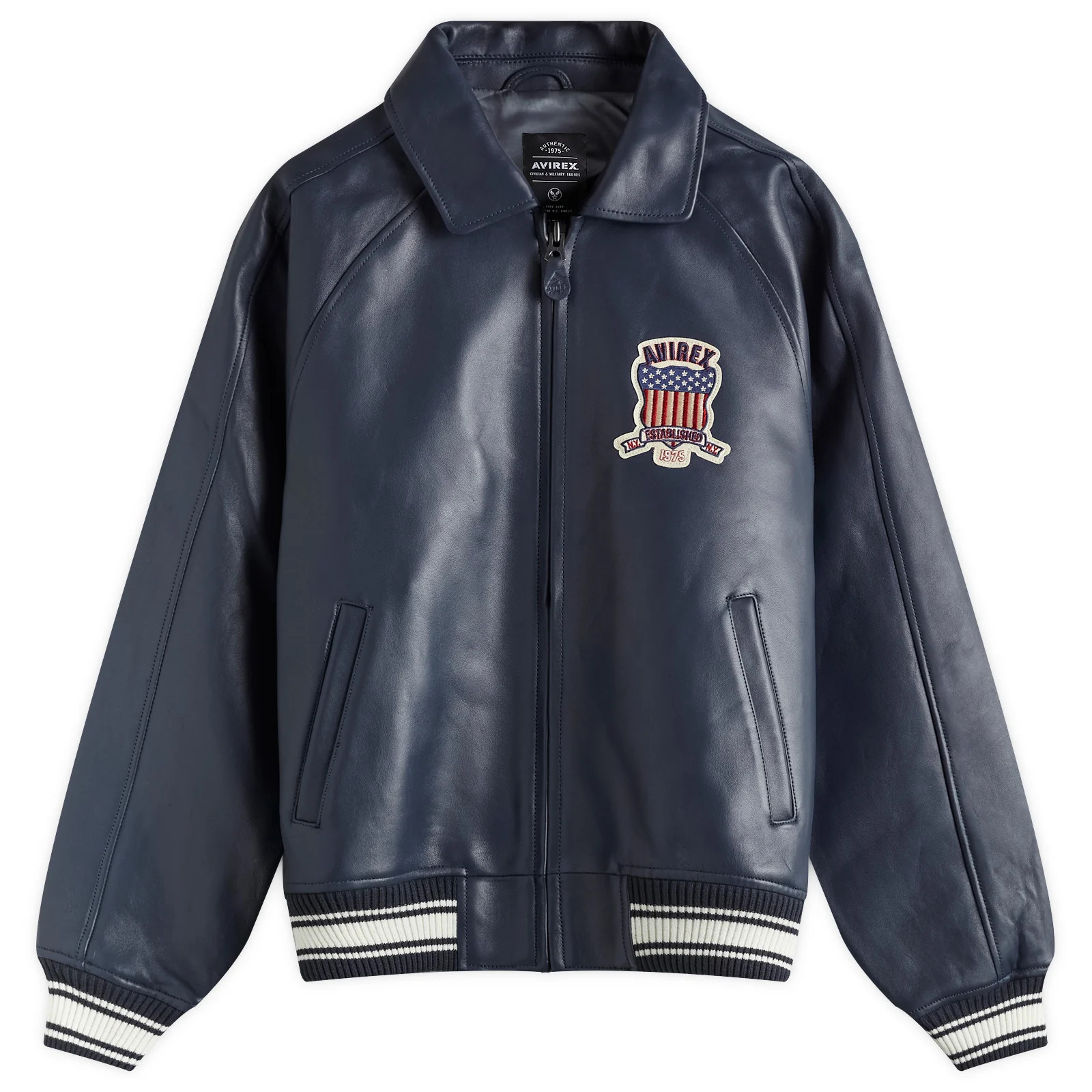Avirex Men's Icon Leather Jacket Navy Blue | END. Clothing