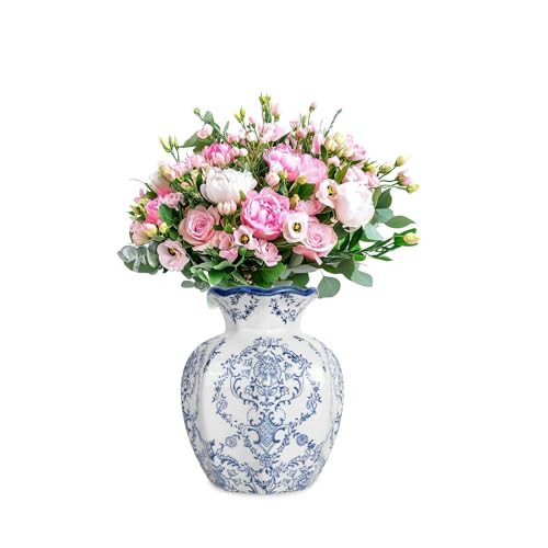 Juyuspesrk Chinoiserie Vase,6 inch Blue and White Vase,Vintage Ceramic Vases,Flower Vase for Centerpiece,Chinese Cute Vases for Living Room, Office,Home Decor (Blue White, Small) | Amazon (US)