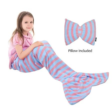 Kids Mermaid Tail Blanket Pillow Cushion Super Soft Coral Plush Fleece Mermaids Snuggle Sleeping Bag | Walmart (US)