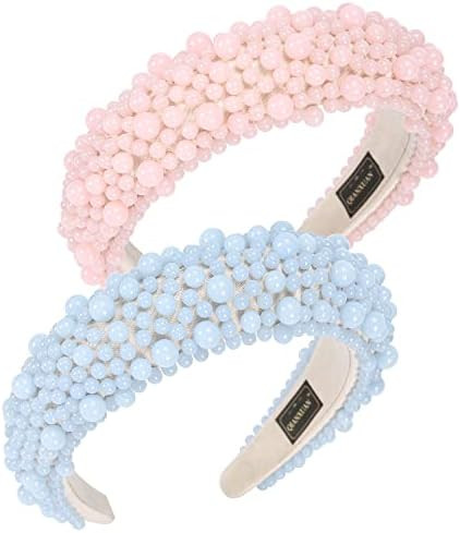 QIANXUAN Fashion Headbands For Women's Hair White Pearl Headbands For Girls Black Padded Headband... | Amazon (US)