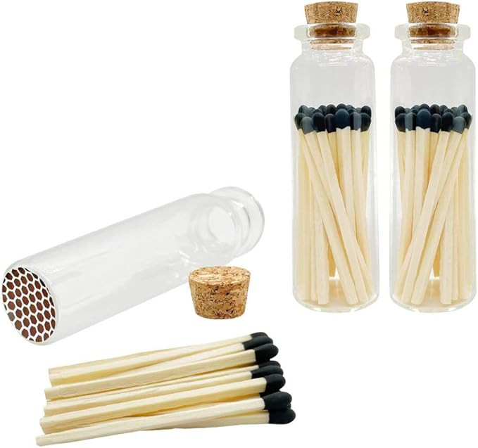 Thankful Greetings Bold Black Tip 2" Safety Matches | 3 Glass Bottles Each with Cork Top, Striker... | Amazon (US)
