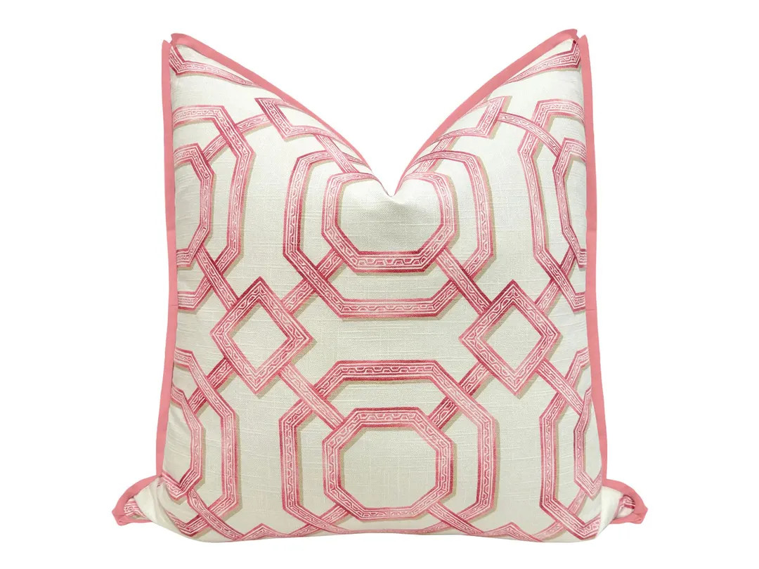 Lattice Print // Rosé Pink With Butterfly Flange Pillow | Geometric Print | Flange Pillow | Pink... | Etsy (US)