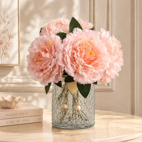 Peonies Artificial Flowers in Vase, Peony Arrangement for Table Decor, Pink | Amazon (US)