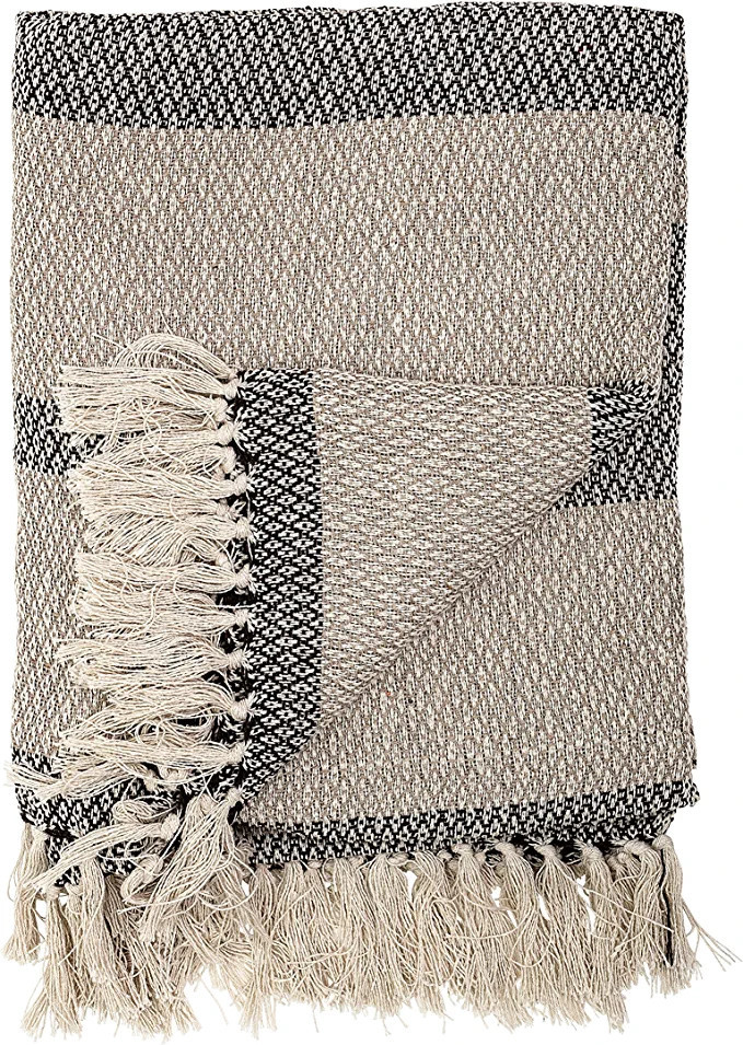 Amazon.com: Bloomingville Grey Knit Fringe Grey & Grey Striped Cotton Blend Throw : Home & Kitche... | Amazon (US)