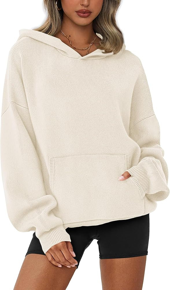 dowerme Women Oversized Sweaters 2024 Lantern Long Sleeve Drop Shoulder Chunky Knit Hooded Pullov... | Amazon (US)