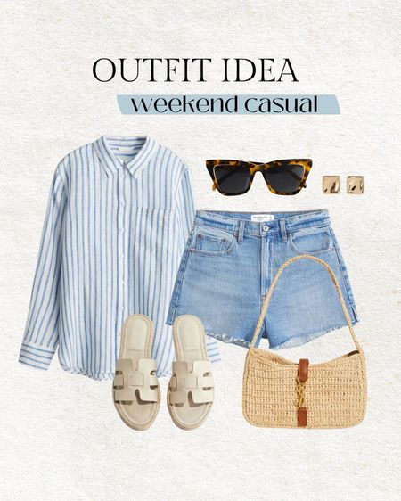 Weekend casual outfit idea 🩵

Summer outfit, denim shorts, jean shorts, striped button down, casual outfit, mom outfit, summer style, striped shirt, ysl bag, raffia purse, white sandals, H&M, Abercrombie, Nordstrom, Christine Andrew 

#LTKFindsUnder50 #LTKSeasonal #LTKStyleTip