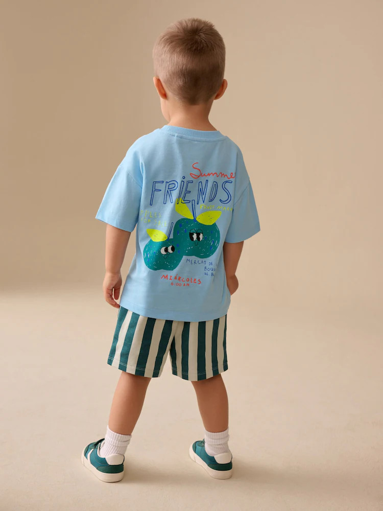 Blue Apple Short Sleeve Back Print T-Shirt and Shorts Set (3mths-7yrs) | Next US